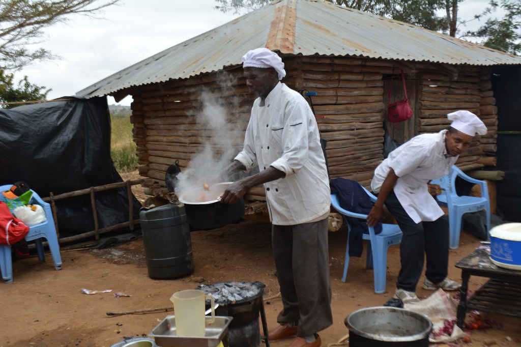 Preparing the delicious food out back