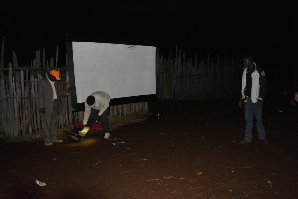 Setting up the mobile screen for the film